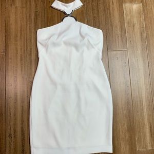 White mini dress with choker collar